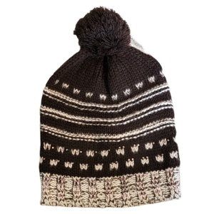 NWOT D&Y Dark Brown Knit Pompom Winter Hat with Jeweled Embellishments